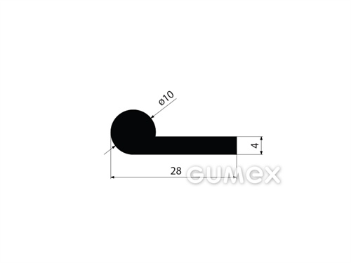 Gumový profil tvaru "P", 28x10/4mm, 60°ShA, NBR, -40°C/+70°C, čierny